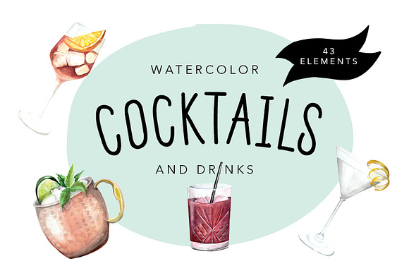 Watercolor Cocktails and Drinks Set in Illustrations - product preview 2