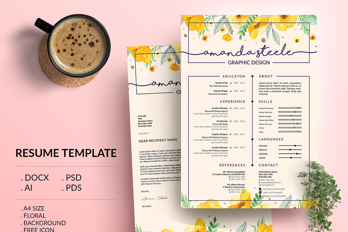 Floral CV / Resume Template /N in Resume Templates - product preview 8