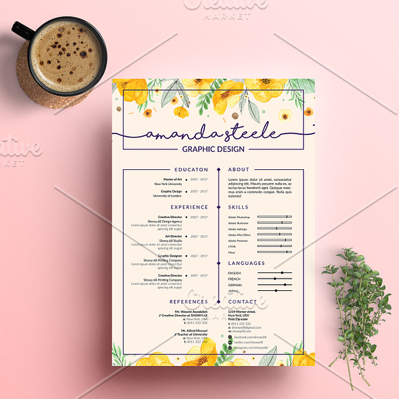 Floral CV / Resume Template /N in Resume Templates - product preview 1