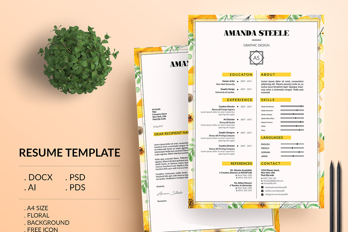 Floral CV / Resume Template / N  in Resume Templates - product preview 8