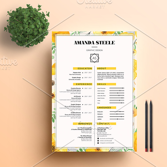 Floral CV / Resume Template / N  in Resume Templates - product preview 1