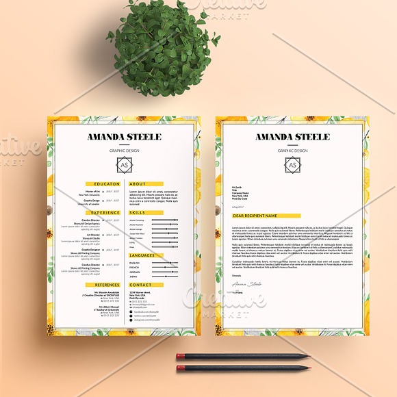Floral CV / Resume Template / N  in Resume Templates - product preview 3