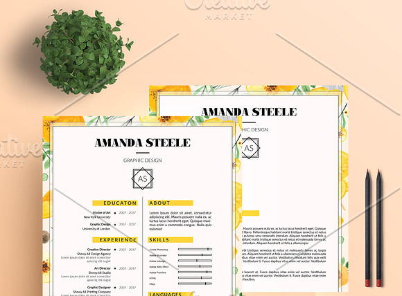 Floral CV / Resume Template / N  in Resume Templates - product preview 4
