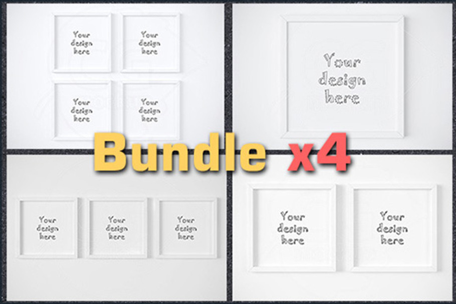 BUNDLEx4 square white frame mockup