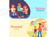 Visit to Cinema and Park with Father Poster Vector