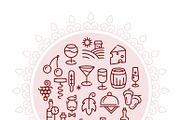 Wine vector logo with linear icons