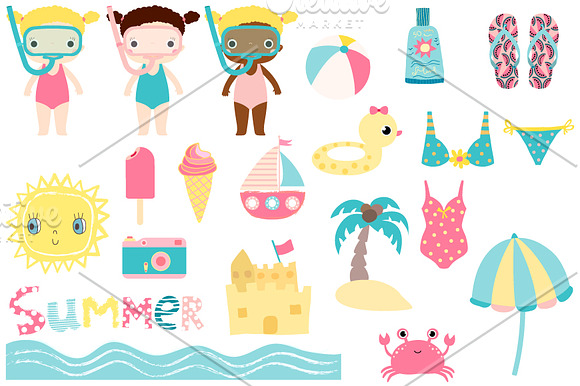 Summer beach holiday clipart set in Illustrations - product preview 1
