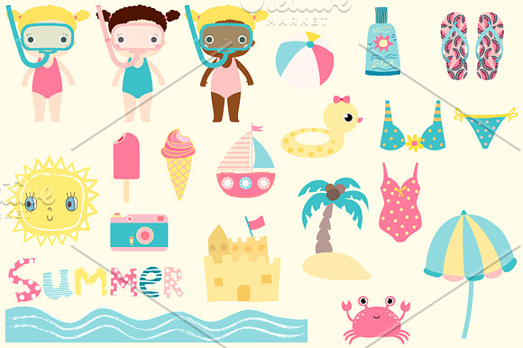Summer beach holiday clipart set in Illustrations - product preview 4