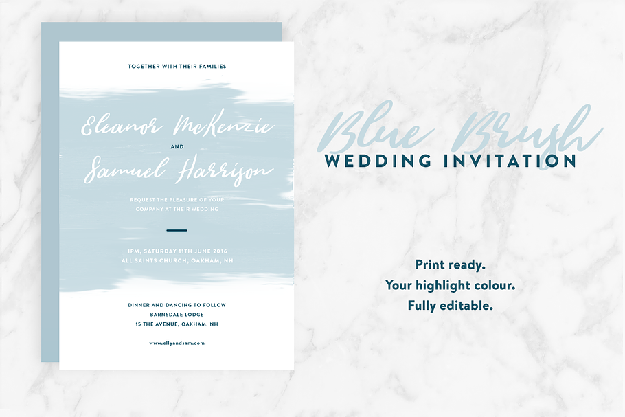 Wedding Invite - Blue Brush