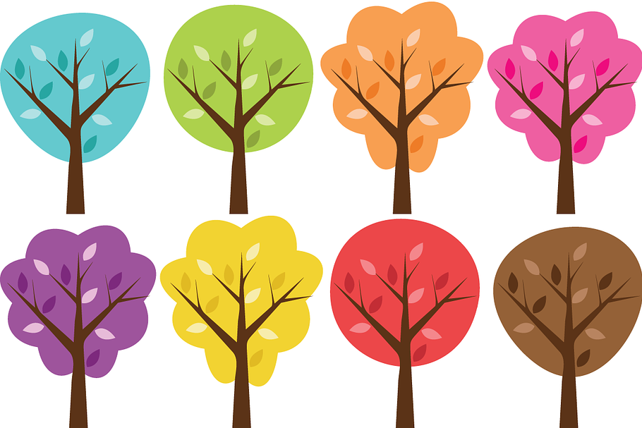Colorful Clip Art Trees Set