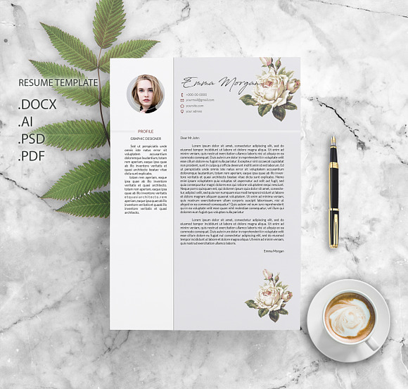 Flower CV / Resume Template / M in Resume Templates - product preview 1