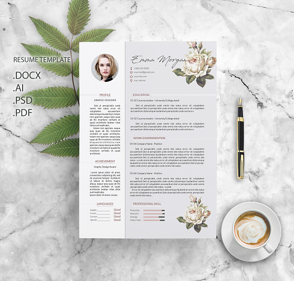 Flower CV / Resume Template / M in Resume Templates - product preview 2