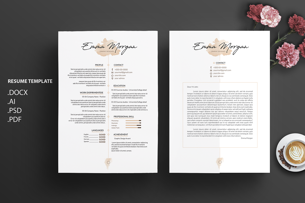 Watercolor CV / Resume Template / M in Resume Templates - product preview 8
