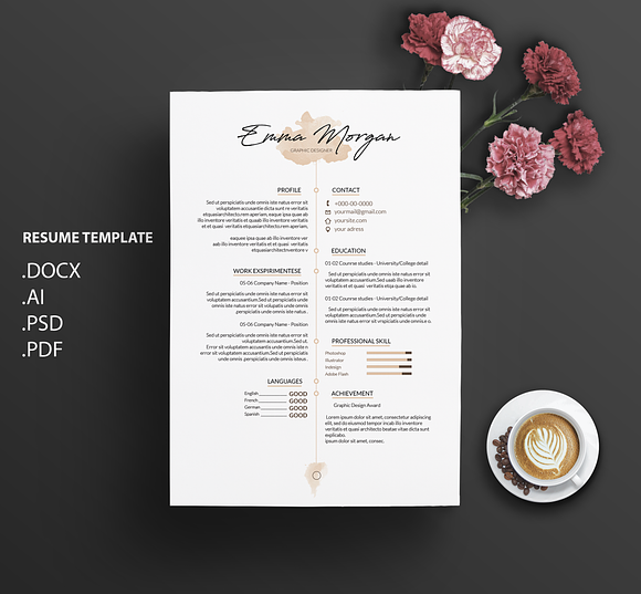 Watercolor CV / Resume Template / M in Resume Templates - product preview 1