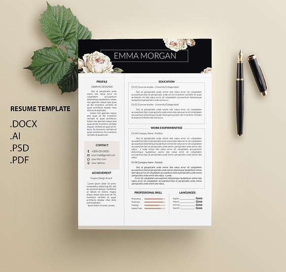 White Rose CV / Resume Template / M in Resume Templates - product preview 2