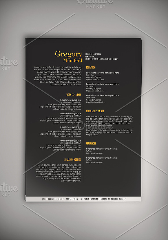 Noir and Blanc CV (DOC + PSD) in Resume Templates - product preview 1