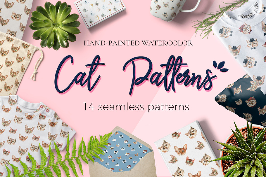 Cat Watercolor Patterns in Patterns - product preview 8