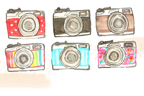 Cute Watercolor Cameras in Illustrations - product preview 1