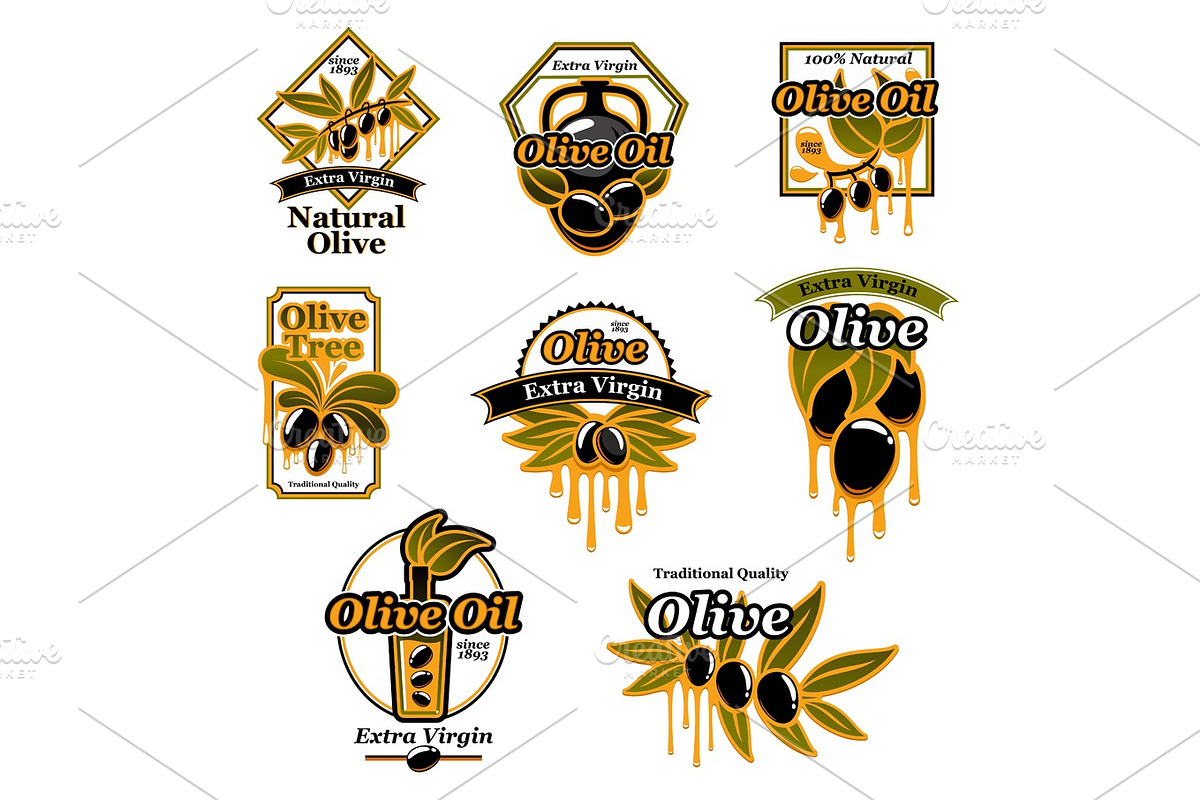 Olive oil premium product trademark label set in Illustrations - product preview 8