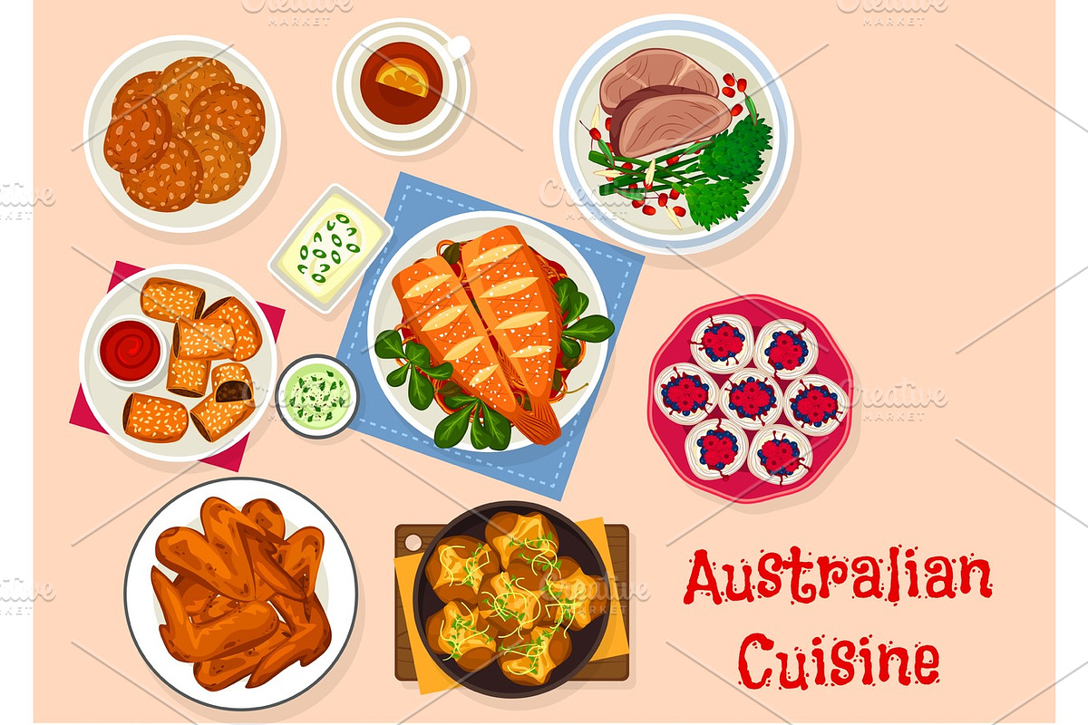 Australian cuisine traditional food icon design in Illustrations - product preview 8