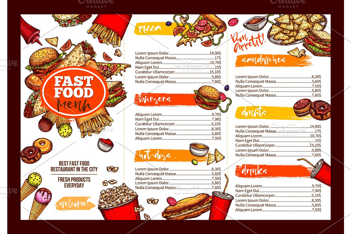 Fast food restaurant menu brochure template design in Illustrations - product preview 8