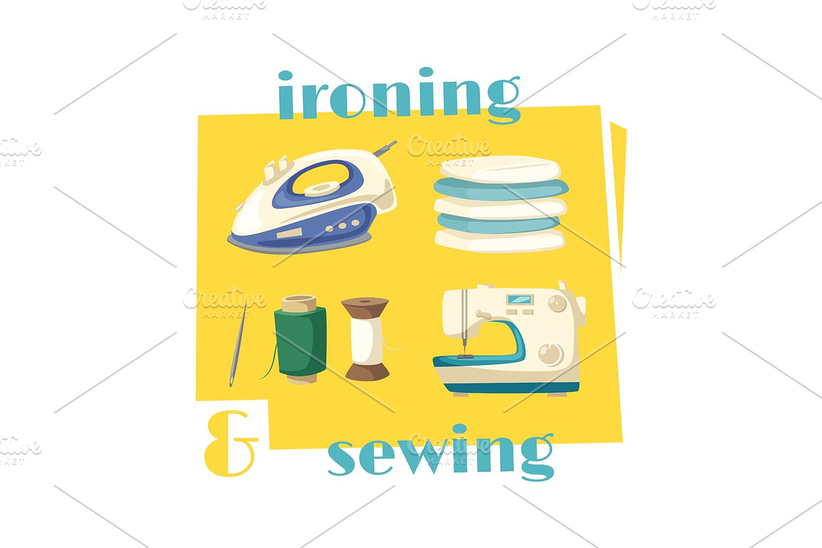 Ironing and sewing household chores cartoon icon in Illustrations - product preview 8
