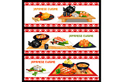 Japanese seafood dishes banner set menu design