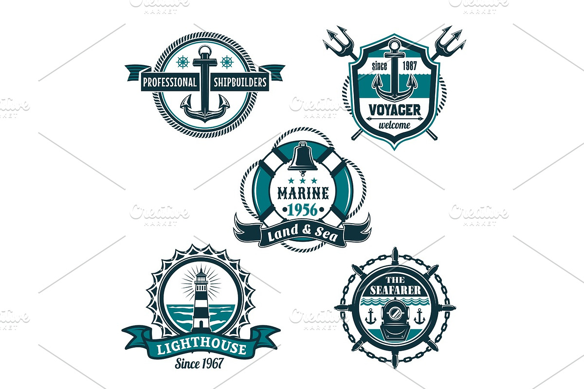 Nautical retro badge set, marine heraldry design in Illustrations - product preview 8