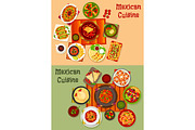 Mexican cuisine national dinner dishes icon set