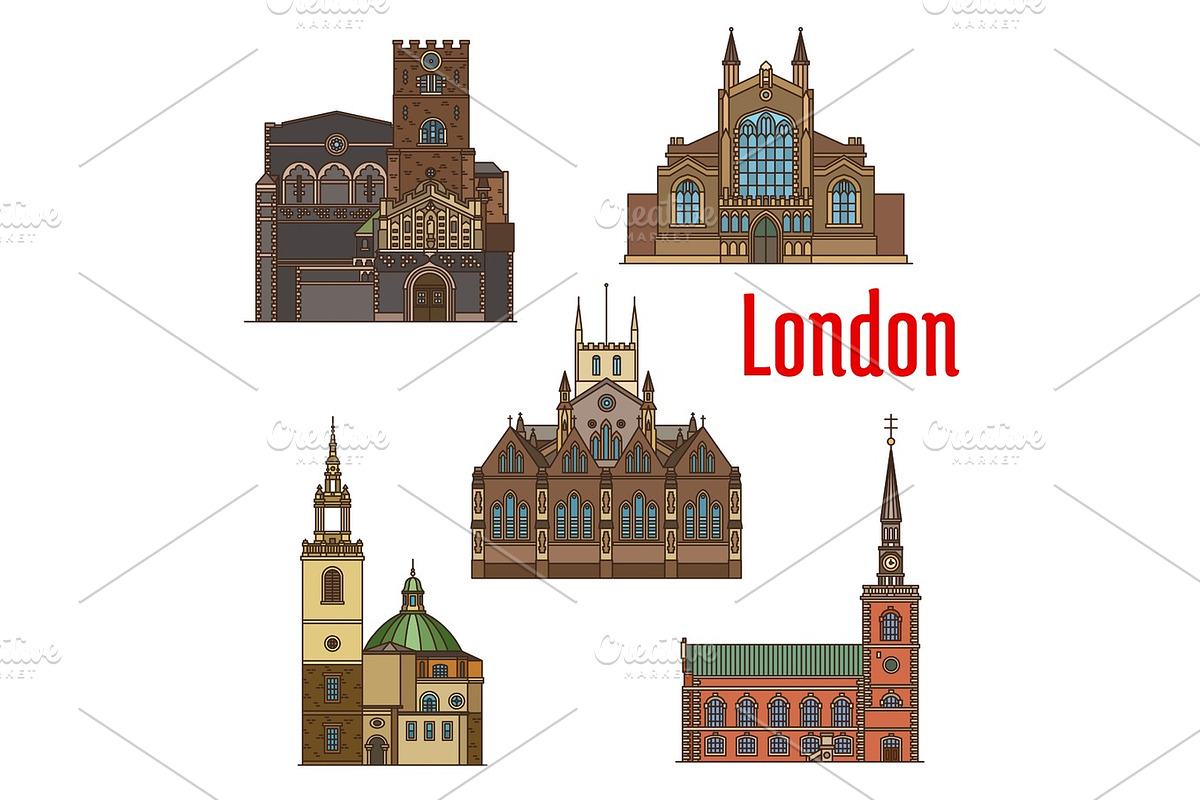 London travel landmark of british church icon set in Illustrations - product preview 8