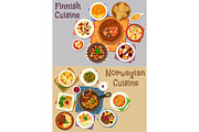 Finnish and norwegian cuisine dinner icon set