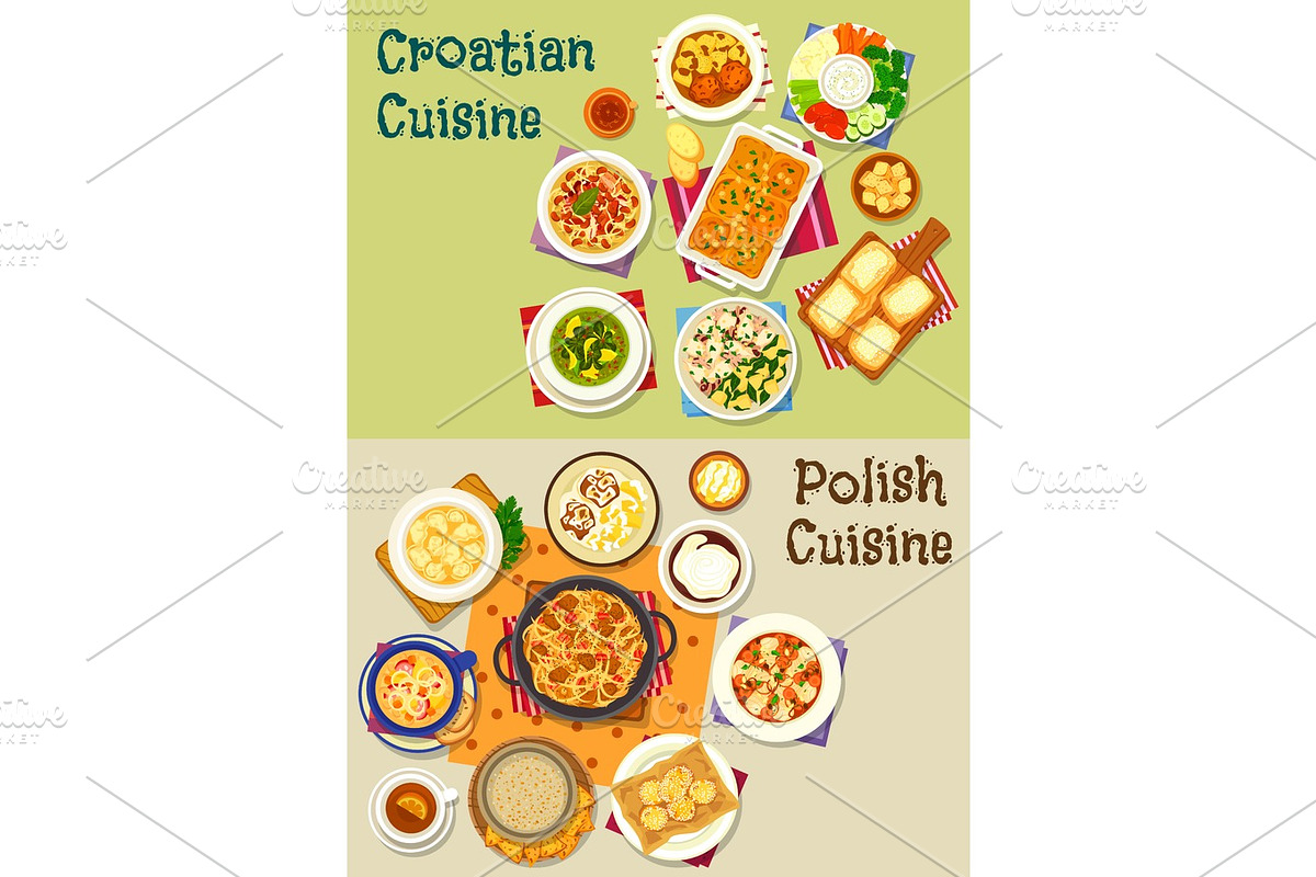 Polish and croatian cuisine icon set, food design in Illustrations - product preview 8