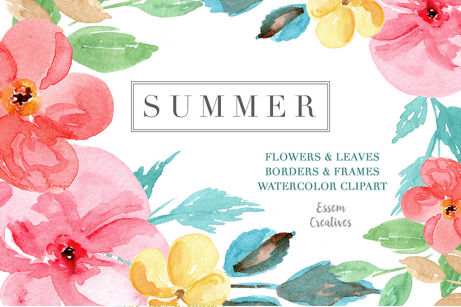 Summer Watercolor Flowers Clipart