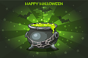 Cartoon pot with Magic potion, set Illustration Happy Halloween