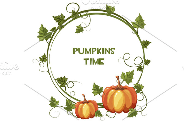 Happy autumn and pumpkin time, background wreath