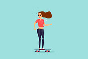 Girl is riding skateboard.