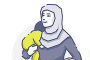 Hijab woman with sleeping baby