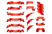 Realistic Red Glossy vector ribbons