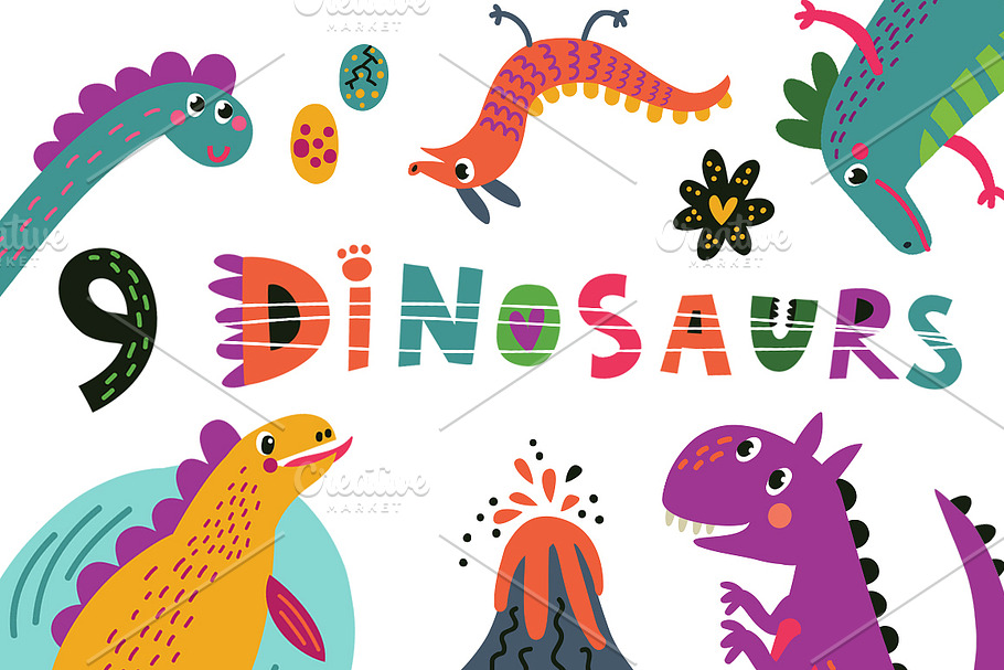9 CUTE DINOSAURS in Illustrations - product preview 8