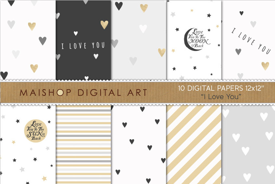 Digital Paper - I Love You in Patterns - product preview 8