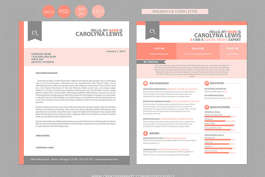 Resume CV and Cover Letter Set in Letter Templates - product preview 8