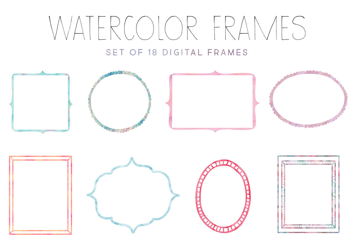 Watercolor Digital Frames - Doodles in Illustrations - product preview 8