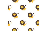 Cartoon Lion Seamless Pattern on White Background.