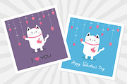 Valentines Day card set. Cute cats.