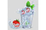 Frozen Strawberry and Mint in Glass with Water