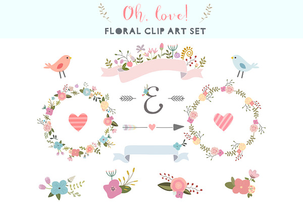 Oh, love! floral clip art set