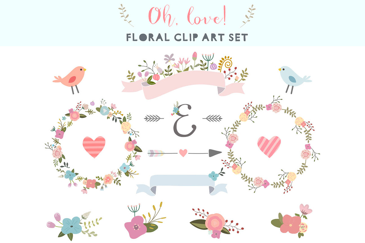 Oh, love! floral clip art set in Illustrations - product preview 8
