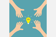 Hands reaching to idea light bulb