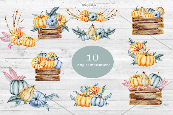 Autumn pumpkin watercolor set in Illustrations - product preview 2