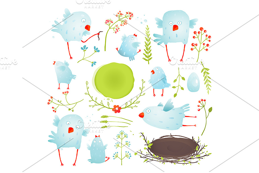 Cartoon Fun and Cute Baby Birds Set in Illustrations - product preview 8